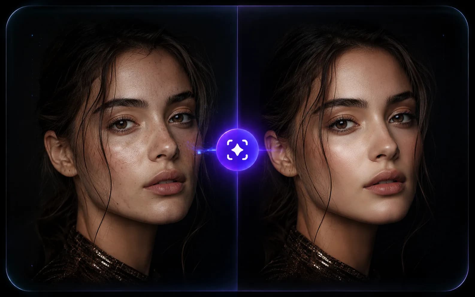AI photo editor retouching a portrait with enhancement controls