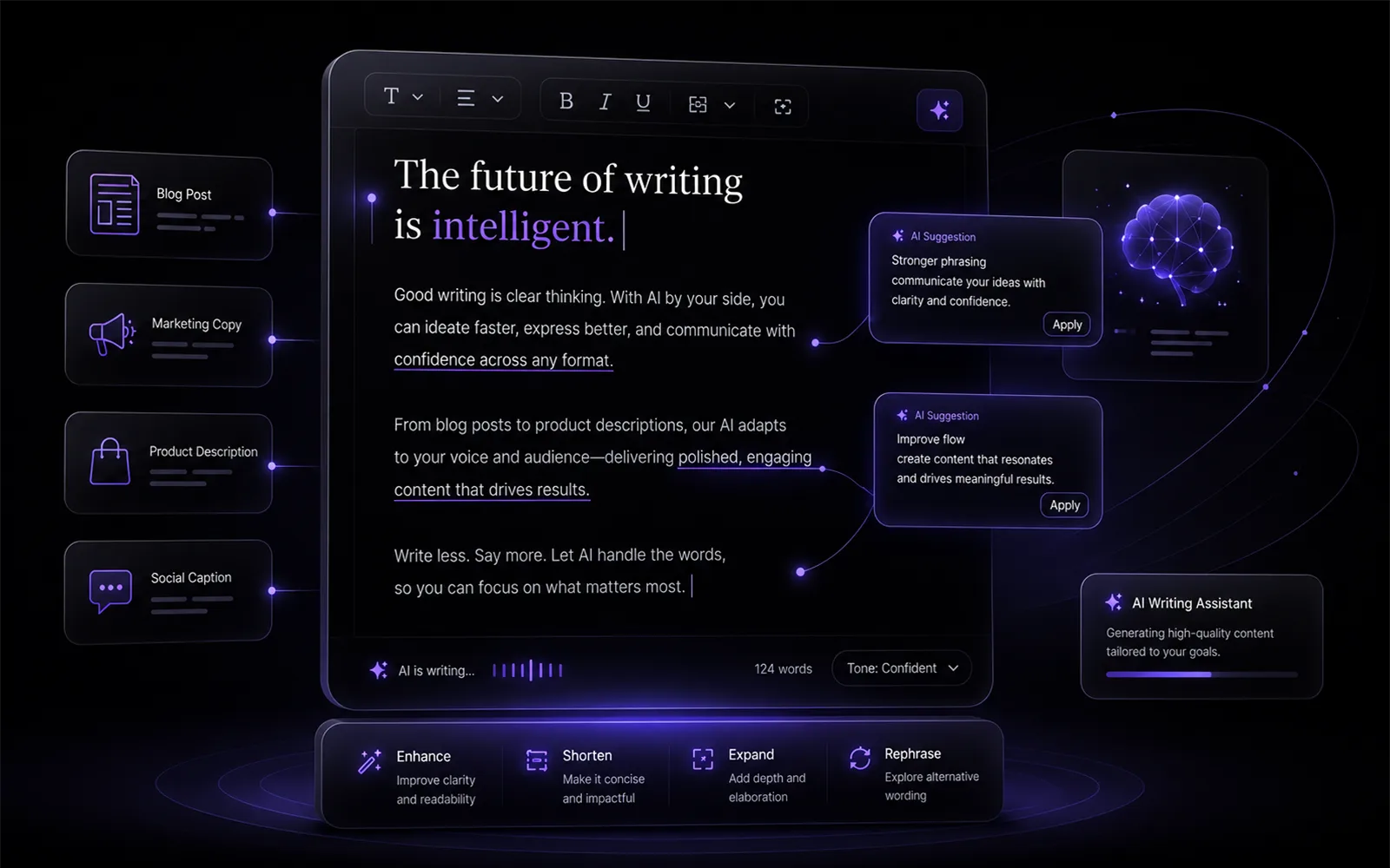 AI writing assistant interface
